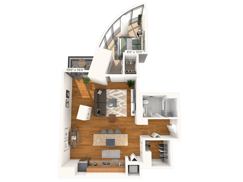 Floor plan for 1 bed, 1 bath, 910 sqft